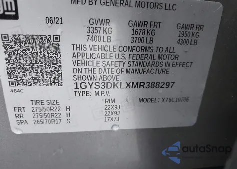 2021 Cadillac Escalade 2Wd Premium Luxury Platinum z USA, uszkodzony, nr VIN 1GYS3DKLXMR388297